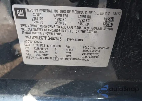 2017 GMC Sierra K1500 Slt z USA, uszkodzony, nr VIN 3GTU2NEC7HG462526